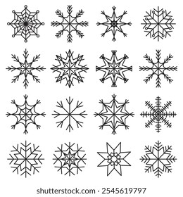 Conjunto de iconos de copo de nieve. Diseños únicos de cristal de nieve. Símbolos de la temporada de invierno. Ilustración vectorial.