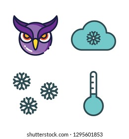 snowflake icon set. vector set about thermometer, snow, owl and snowing icons set.