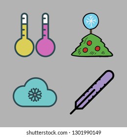 snowflake icon set. vector set about christmas tree, thermometers, snowing and thermometer icons set.