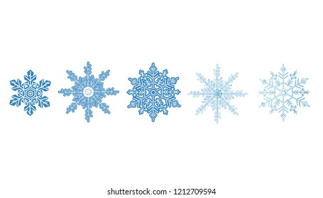 Snowflake icon set. Winter christmas blue color crystal element. Frost flat isolated silhouette. Ice vector collection