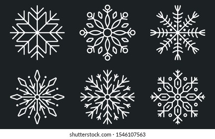 Snowflake icon set. Winter, Christmas design elements. Snow flake silhouette. Vector illustration.