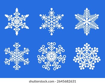 Conjunto de iconos de copo de nieve, Navidades de invierno Año Nuevo Elemento de diseño de tarjeta de felicitación Festiva. Símbolo de silueta de nieve. Antiguas Seasonal Party Mascot Sign. 