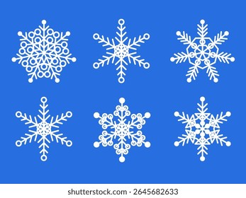 Snowflake icon Set, Winter  Christmas New Year Holiday Greeting Card Design Element. Snow Silhouette Symbol. Vintage Seasonal Party Mascot Sign. 