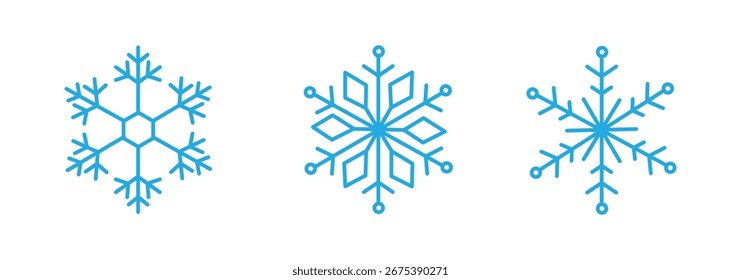Conjunto de iconos de copo de nieve. iconos planos de decoración de invierno. copo de nieve, remolino, patrón, brillo. conjunto de símbolos de invierno de nieve o copo de nieve.
