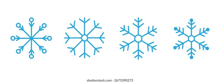 Snowflake icon set. winter decoration flat icons. snowflake, swirl, pattern, glow. snow or snowflake winter symbol set.