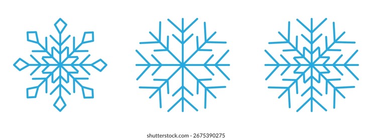 Conjunto de ícones de floco de neve. decoração de inverno ícones planos. floco de neve, redemoinho, padrão, brilho. conjunto de símbolos de neve ou floco de neve de inverno.