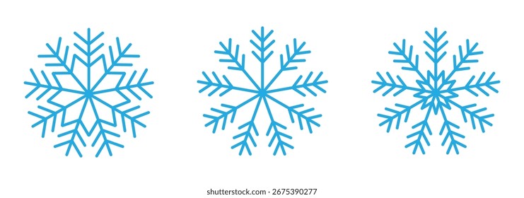 Snowflake icon set. winter decoration flat icons. snowflake, swirl, pattern, glow. snow or snowflake winter symbol set.