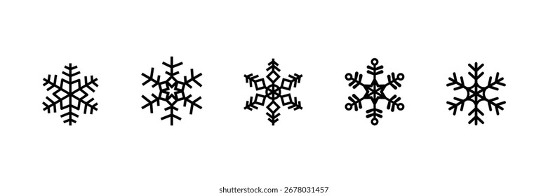 Conjunto de iconos de copo de nieve: invierno, Festiva, congelado, Clima frío, diseño de Vector de línea mínima