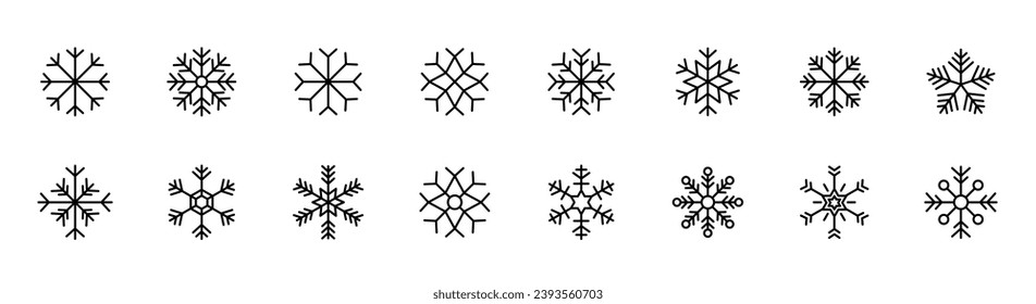 Snowflake icon set. Winter snowflake line icon. Snowflake icons. Editable stroke. Vector illustration.