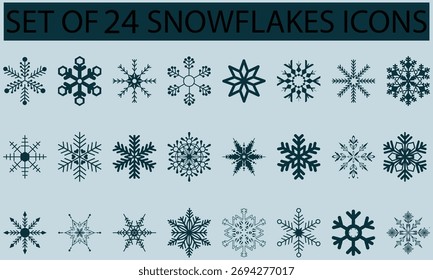 Snowflake Icon Set, Winter Snow Crystal Vector Collection