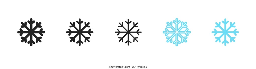 Snowflake icon set. Winter snowing, snow, cold, degree, Merry Christmas. New Year concept. Six vector line icon in different styles