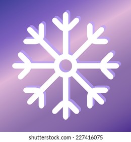 Snowflake icon or sign. Vector illustration. White snowflake with shadow.