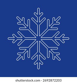 Icono de copo de nieve. Sencilla Ilustración vectorial de un solo símbolo aislado sobre un fondo azul. Icono de Navidades. Logo de nieve Abstractas, escarcha, Clima frío. Precipitaciones de invierno. Símbolo de copo de nieve de línea plana. EPS 10