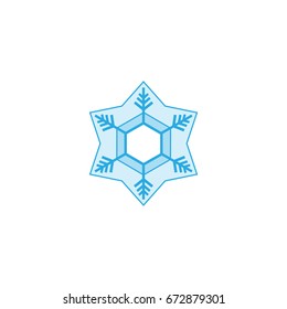 Snowflake icon. Snow flake sign. Silhouette design blue snowflake on white background. Symbol of winter, decoration and Christmas holiday season. Isolated graphic element. Flat vector illustration