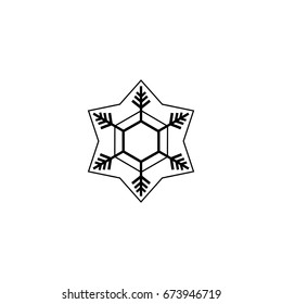 Snowflake icon. Snow flake sign. Silhouette design black snowflake on white background. Symbol of winter, decoration and Christmas holiday season. Isolated graphic element. Flat vector illustration