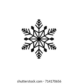 Snowflake icon. Snow flake sign. Silhouette design black snowflake on white background. Symbol of winter, decoration and Christmas holiday season. Isolated graphic element. Flat vector illustration