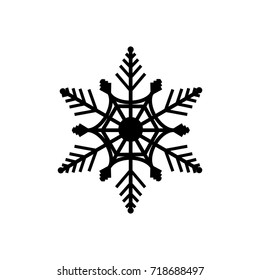 Snowflake icon. Snow flake sign. Silhouette design black snowflake on white background. Symbol of winter, decoration and Christmas holiday season. Isolated graphic element. Flat vector illustration