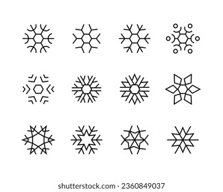 Schneeflocken-Symbol. Winterurlaubssymbole, bearbeitbarer Strich, Design-Stil einzeln auf weißem linearem Piktogramm, Schaltfläche, Vektorgrafik, Zeichen, Symbol, Logo, Illustration