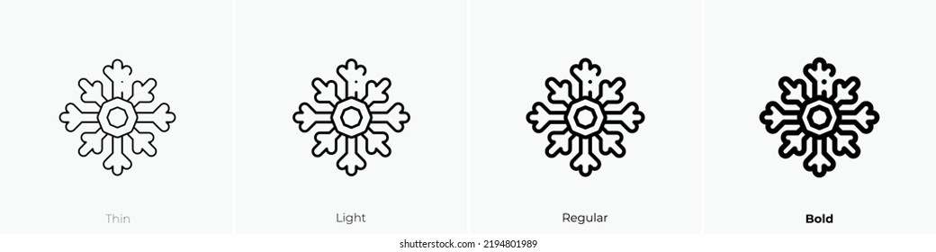 snowflake icon. Thin, Light Regular And Bold style design isolated on white background