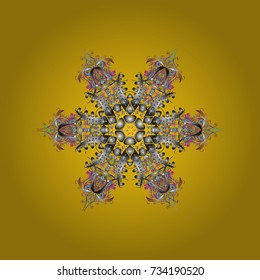 Snowflake Icon. Vector illustration. Snowflake isolated on yellow, gray and blue colors. Winter snowflake.