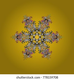 Snowflake Icon. Vector illustration. Snowflake isolated on yellow, gray and blue colors. Winter snowflake.