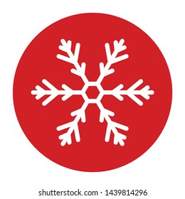 Snowflake icon vector isolated on flat red round button illustration
