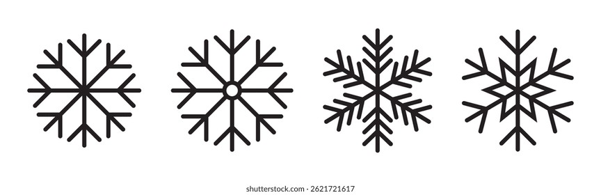 Conjunto de Vector de icono de copo de nieve. colección de copo de nieve. Fondo de escarcha. Icono de Navidades. Colección negra de los iconos del copo de nieve aislada en el fondo blanco. Símbolo de nieve de invierno. Vector de nieve.
