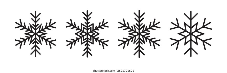 Snowflake icon vector set. snowflake collection. Frost background. Christmas icon. Set black snowflake icons collection isolated on white background. Winter snow symbol. snow vector set.