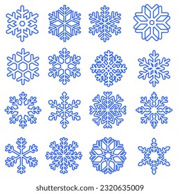 Conjunto de vectores de icono de copo de nieve. colección de signos de ilustración de invierno. símbolo o logotipo de nieve.