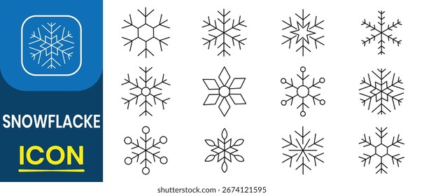 Vetor de ícone de floco de neve. Flocos de neve conjunto de ícone de vetor de design de Natal. Ícone de inverno na neve. Ilustração vetorial.