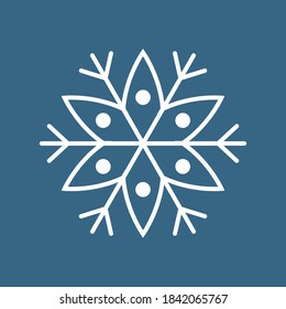 Icono de copo de nieve, copo de nieve blanco sobre fondo azul, símbolo vectorial aislado.