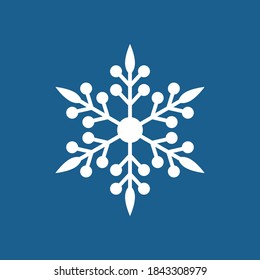 Icono de copo de nieve, copo de nieve blanco sobre fondo azul, símbolo vectorial aislado.