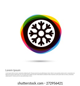 snowflake icon, White pictogram icon creative circle Multicolor background. Vector illustration. Flat icon design style