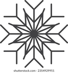 Snowflake icon. Winter snowflake silhouette for design Christmas and New Year greeting cards and banners. Holiday decoration elements isolated on white background.