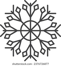 Snowflake icon. Winter snowflake silhouette for design Christmas and New Year greeting cards and banners. Holiday decoration elements isolated on white background.