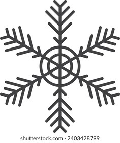 Snowflake icon. Winter snowflake silhouette for design Christmas and New Year greeting cards and banners. Holiday decoration elements isolated on white background.