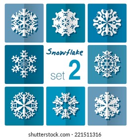 Snowflake icon. Winter theme. Winter snowflakes of different shapes.