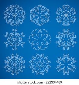 Snowflake icon. Winter theme. Winter snowflakes of different shapes.