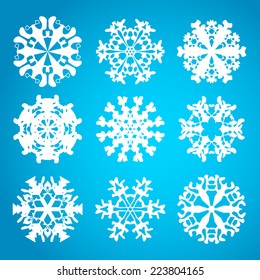 Snowflake icon. Winter theme. Winter snowflakes of different shapes.