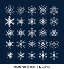 Snowflake icon. Winter theme. Winter snowflakes of different shapes.