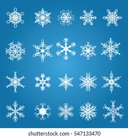 Snowflake icon. Winter theme. Winter snowflakes of different shapes.