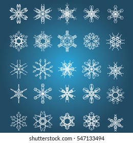 Snowflake icon. Winter theme. Winter snowflakes of different shapes.
