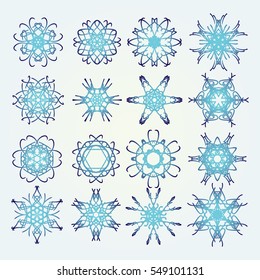 Snowflake icon. Winter theme. Winter snowflakes of different shapes.