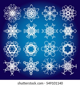 Snowflake icon. Winter theme. Winter snowflakes of different shapes.
