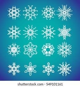 Snowflake icon. Winter theme. Winter snowflakes of different shapes.