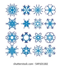 Snowflake icon. Winter theme. Winter snowflakes of different shapes.