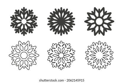 Iconos de copos de nieve. Elementos de Navidad. Modernos copos de nieve de estilo plano. Ilustración del vector