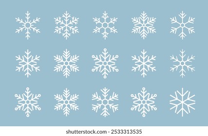 Coleção de ícones do floco de neve. Vetor de floco de neve. Feliz ano novo, Natal. Ícones de flocos de neve. Ornamento de ano novo
