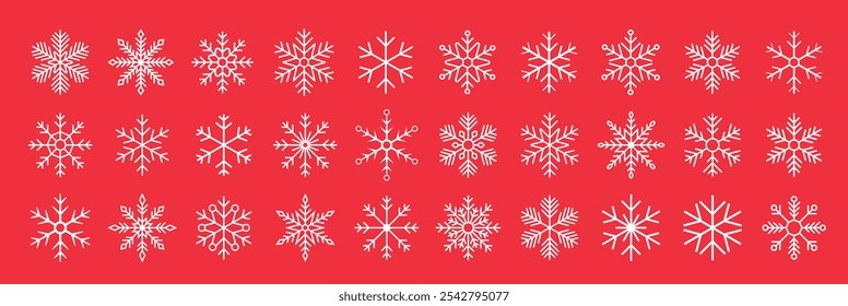Snowflake Icons Sammlung. Schneeflocken-Vektor. Frohes neues Jahr, Weihnachten, Weihnachten. Schneeflocken-Symbole. Neujahrsschmuck