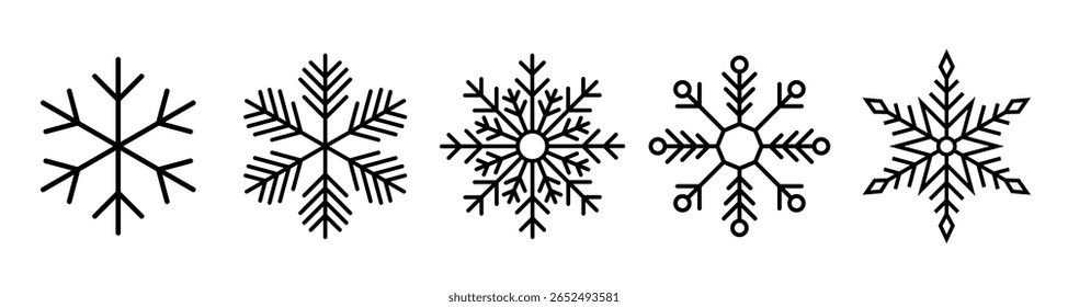 Colección de iconos de copo de nieve. Vector Snowflake. Feliz año nuevo, Navidad, Navidad. Iconos de copos de nieve. Ornamento del año Nuevo